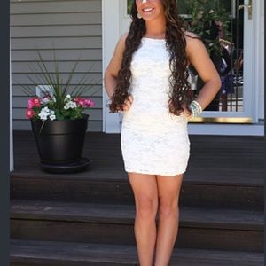 off white lace dress. perfect for graduation